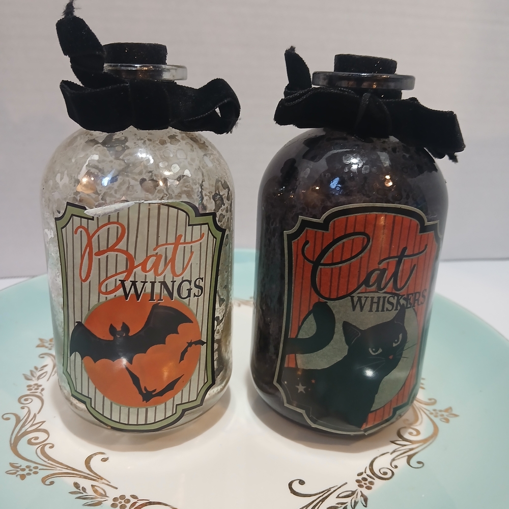 Halloween Potion Bottles with Black Velvet Bows